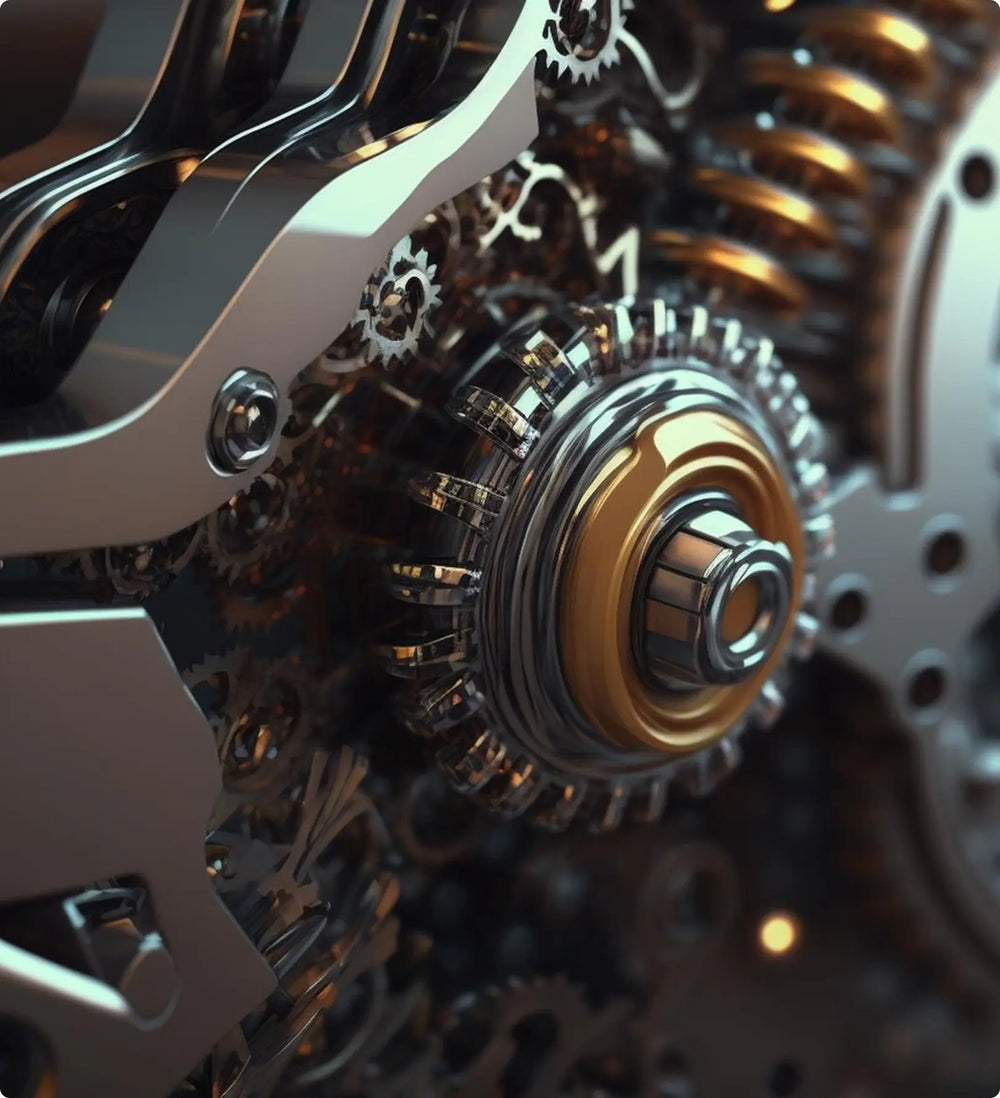 Close-up of automotive gears and engine components